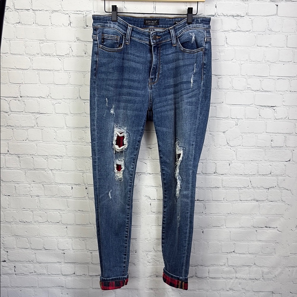 JUDY BLUE Skinny Fit Buffalo Plaid Flannel Cuffed JB82167 Jeans size 11/30